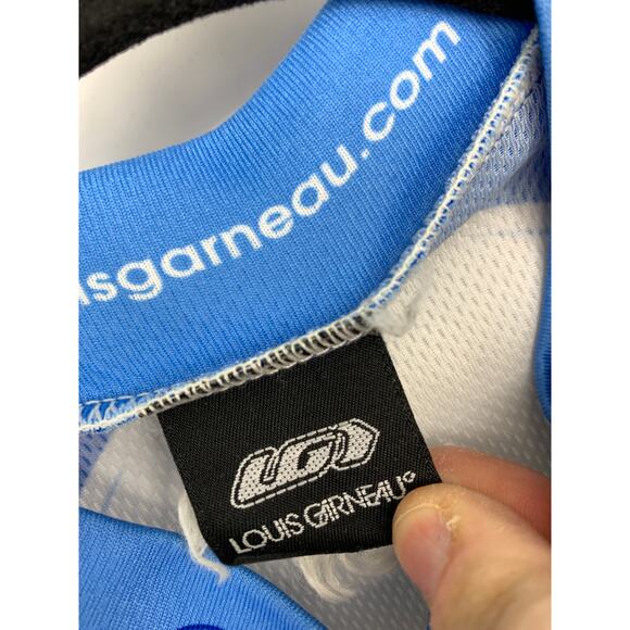 Louis Garneau Cycling Jersey Mens Sz L White Blue Short Sleeve Full Zip Branded - Picture 4 of 6